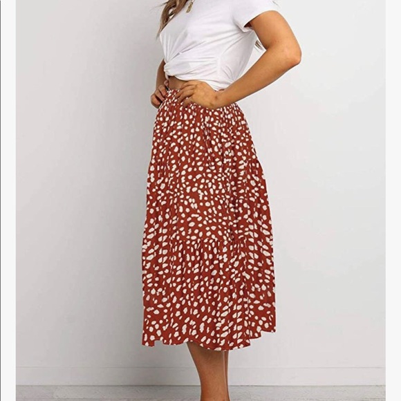 COPY - COPY - (Rust red)  Elastic High Waist Midi Skirt - Picture 3 of 7